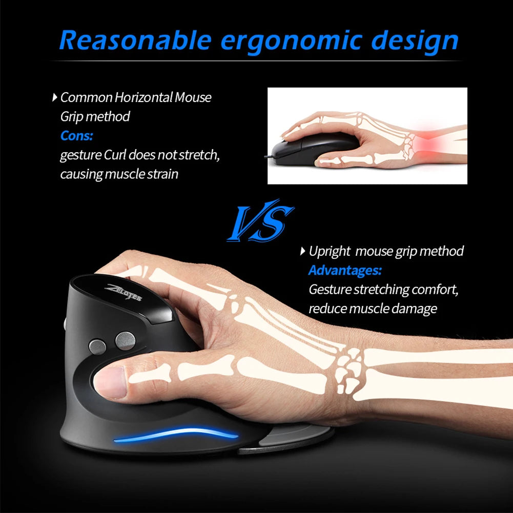 Ergonomische Funkmaus ZELOTES F-17 – Vertikales Design für Handgelenksentlastung | Comfort Eden
